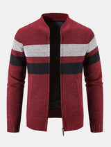 Silas - Striped Baseball Collar Zip Sweater with Teddy Lining