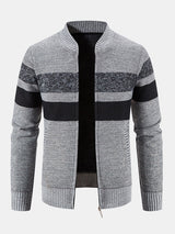 Silas - Striped Baseball Collar Zip Sweater with Teddy Lining