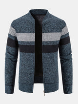 Silas - Striped Baseball Collar Zip Sweater with Teddy Lining