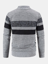 Silas - Striped Baseball Collar Zip Sweater with Teddy Lining