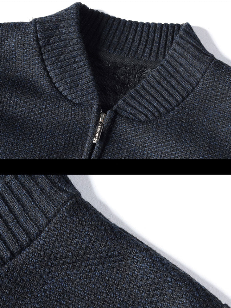 Silas - Striped Baseball Collar Zip Sweater with Teddy Lining