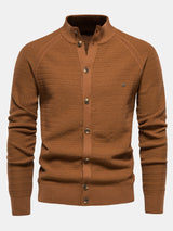 Callum - Textured Stand Collar Button Sweater
