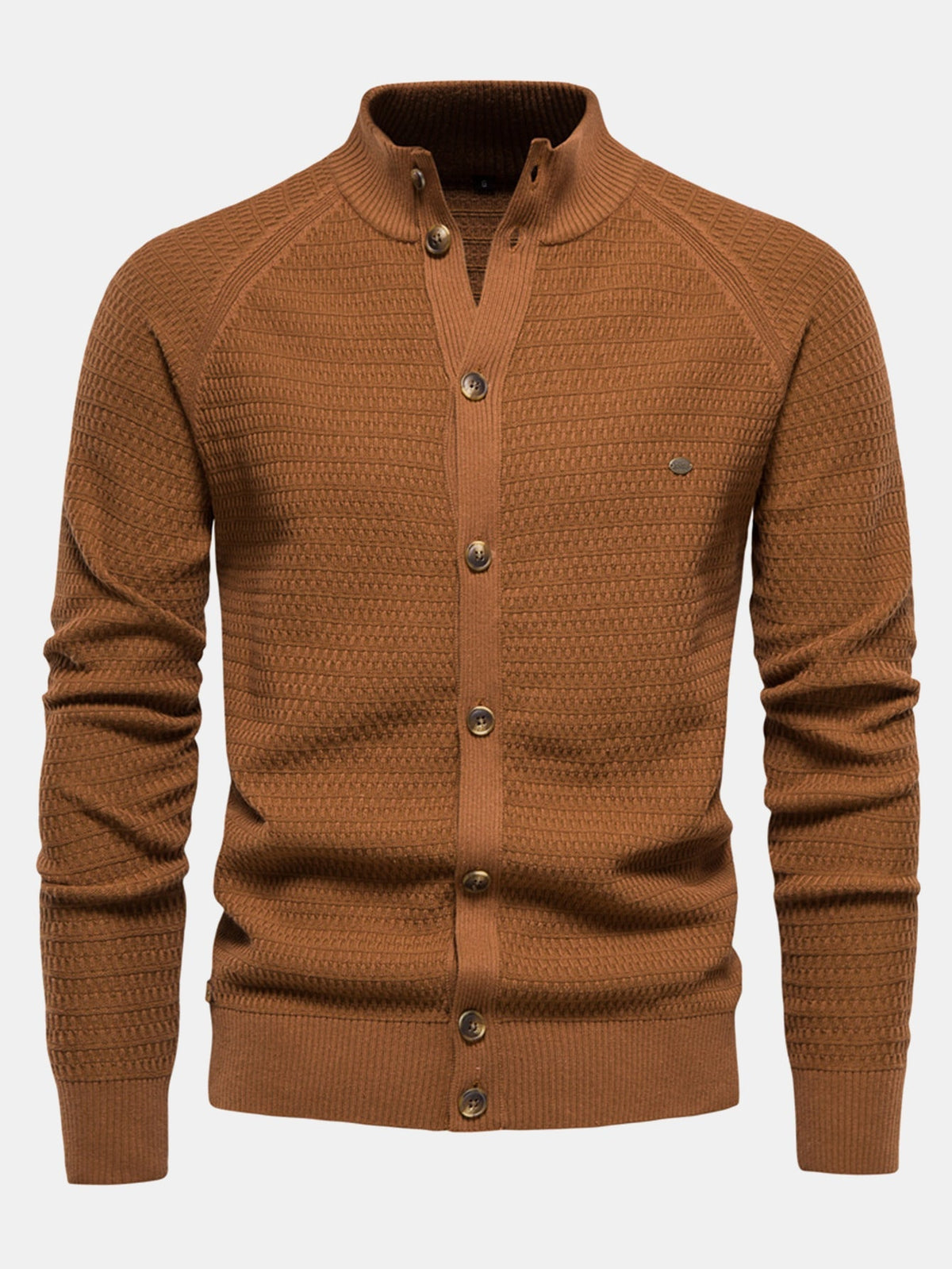 Callum - Textured Stand Collar Button Sweater