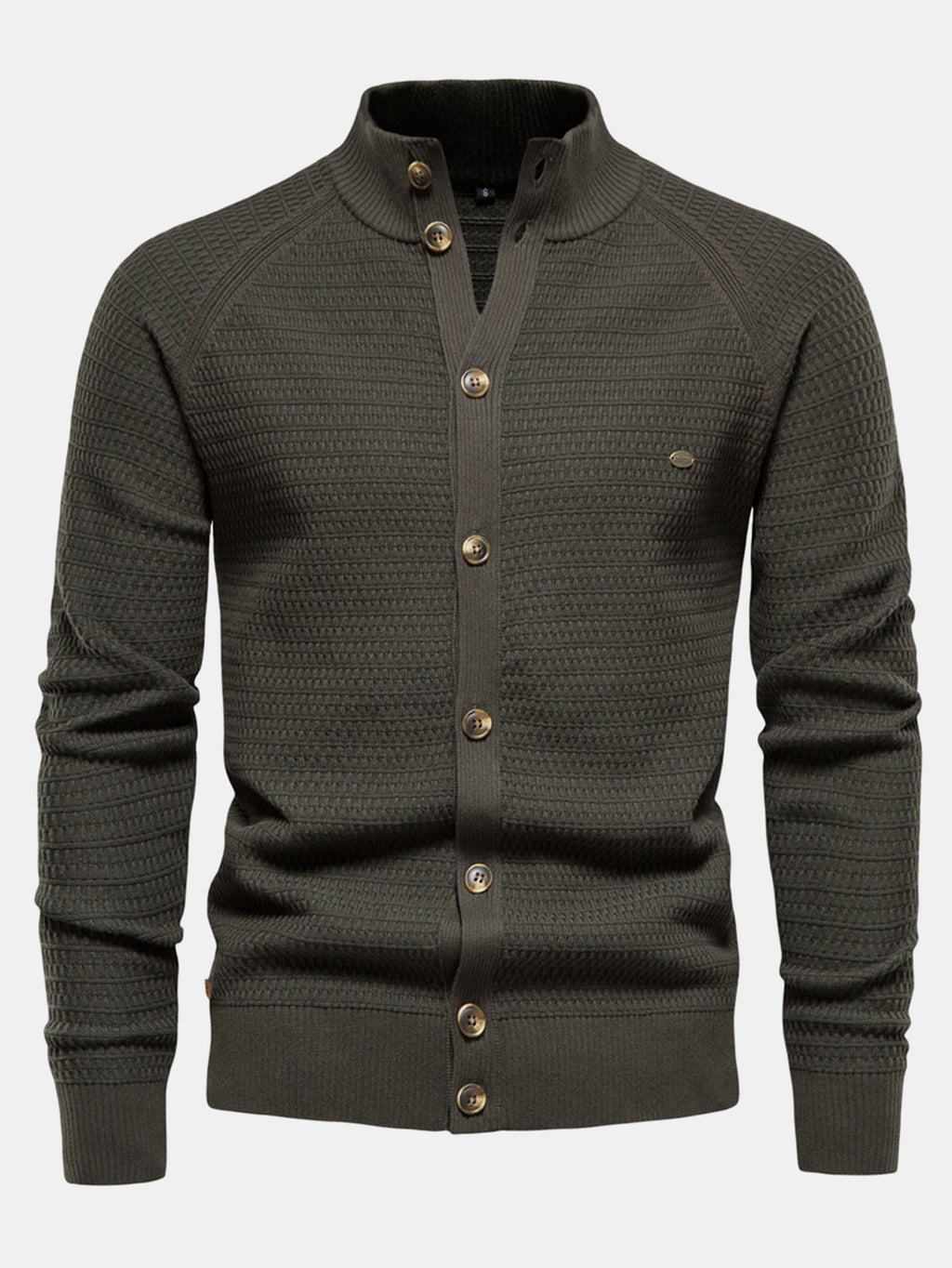 Callum - Textured Stand Collar Button Sweater