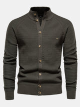 Callum - Textured Stand Collar Button Sweater