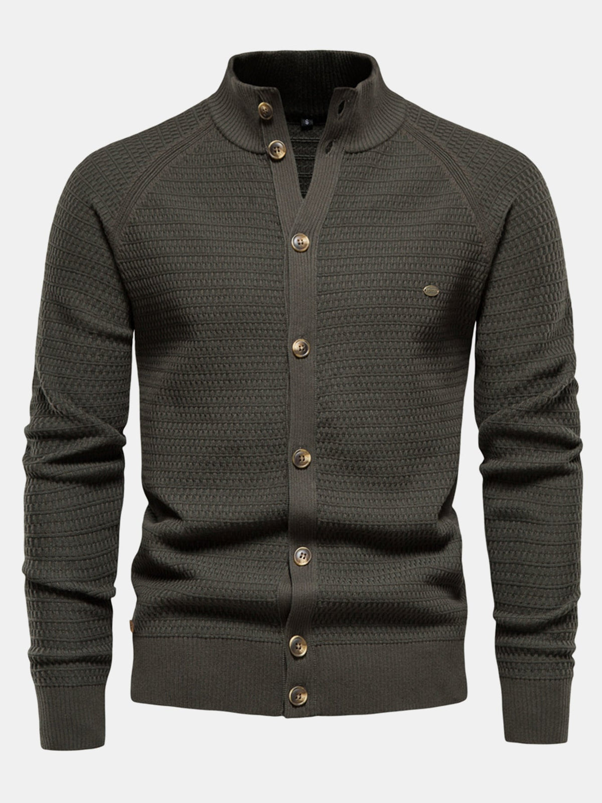 Callum - Textured Stand Collar Button Sweater