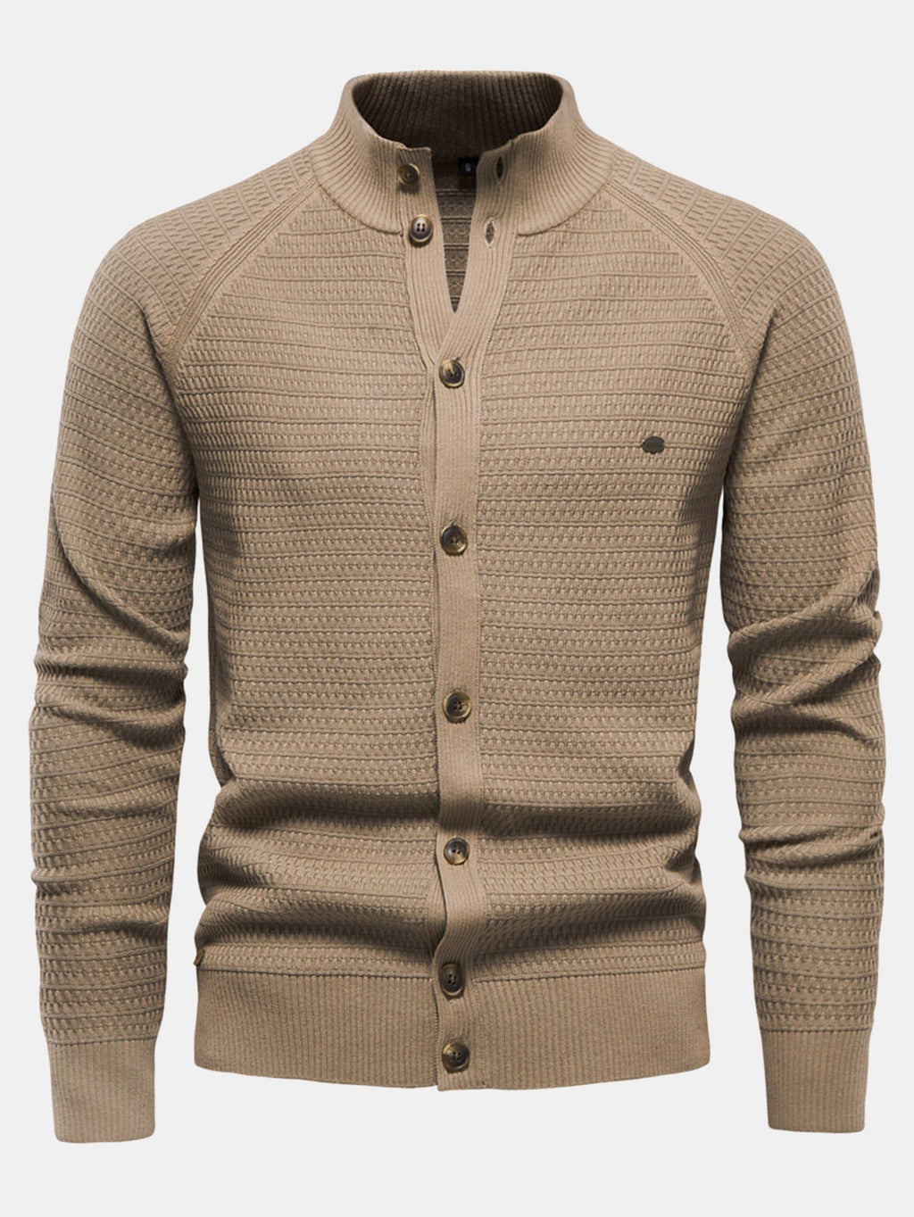 Callum - Textured Stand Collar Button Sweater
