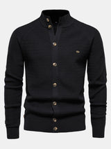 Callum - Textured Stand Collar Button Sweater