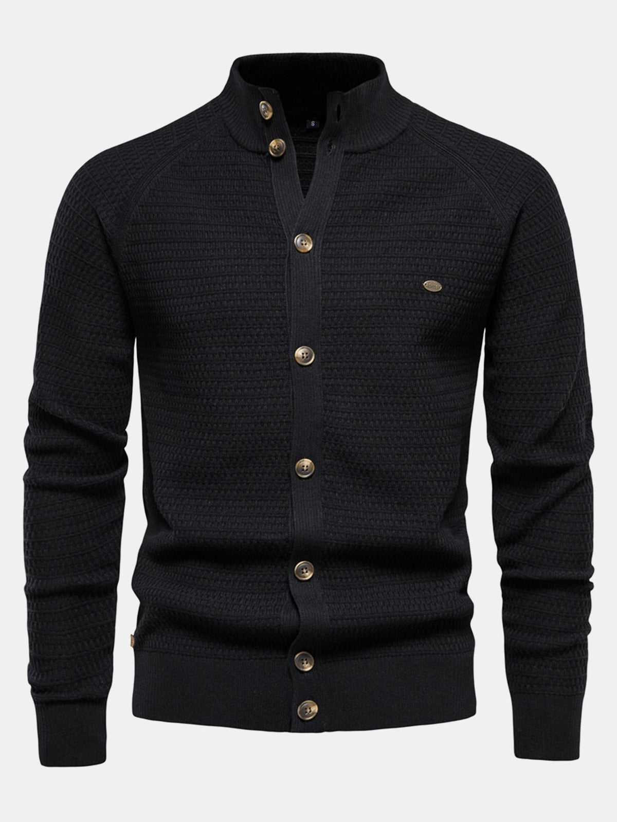 Callum - Textured Stand Collar Button Sweater
