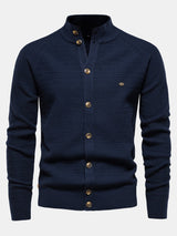 Callum - Textured Stand Collar Button Sweater