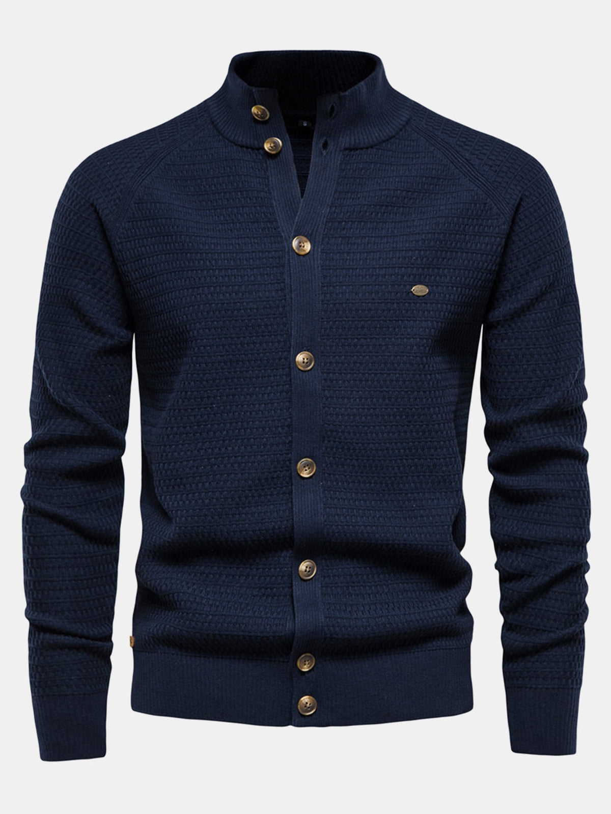 Callum - Textured Stand Collar Button Sweater