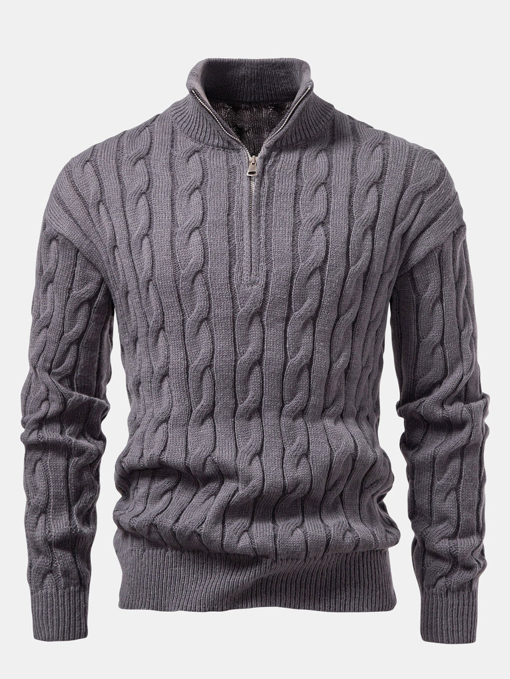 Declan - Jacquard Cable Knit Quarter-Zip Sweater