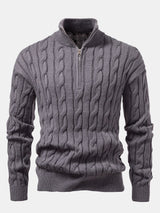 Declan - Jacquard Cable Knit Quarter-Zip Sweater