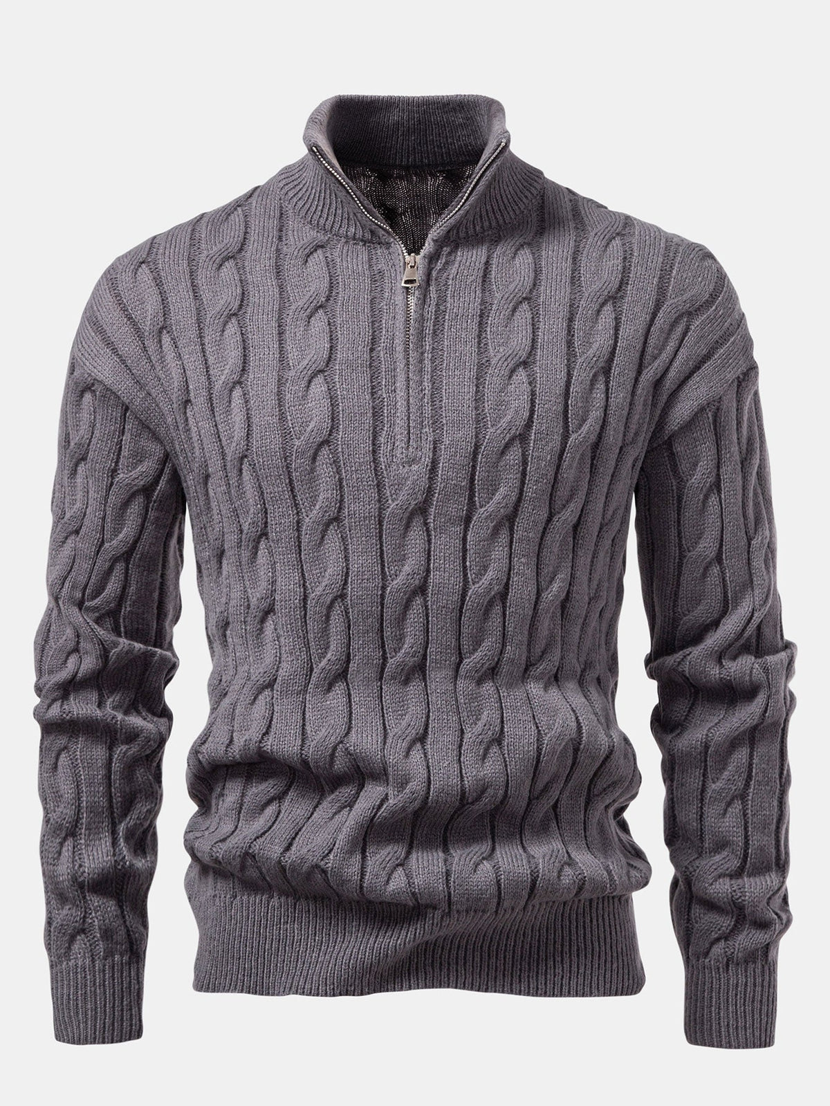 Declan - Jacquard Cable Knit Quarter-Zip Sweater