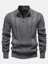 Duncan - Jacquard Cable Knit Stand Collar Zip Sweater