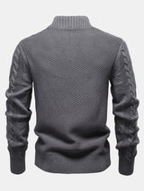 Duncan - Jacquard Cable Knit Stand Collar Zip Sweater