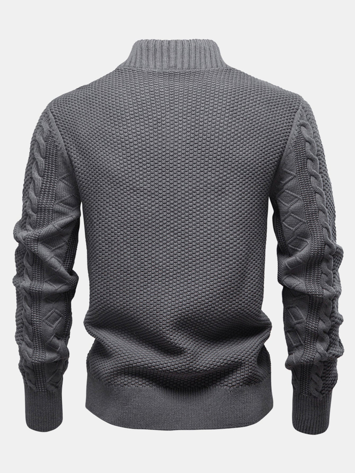 Duncan - Jacquard Cable Knit Stand Collar Zip Sweater