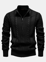 Duncan - Jacquard Cable Knit Stand Collar Zip Sweater