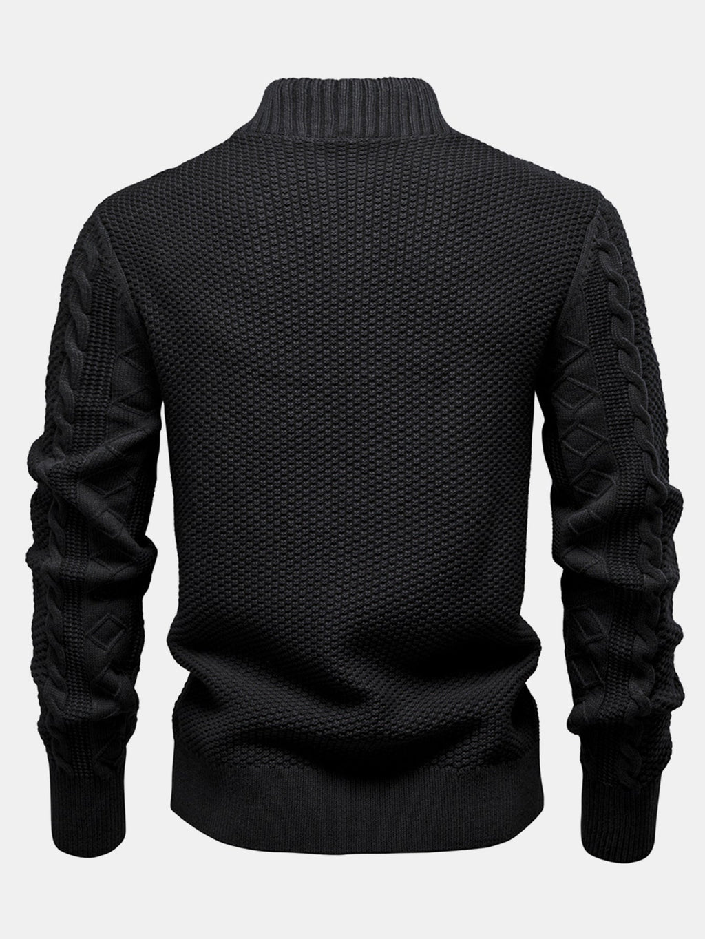 Duncan - Jacquard Cable Knit Stand Collar Zip Sweater