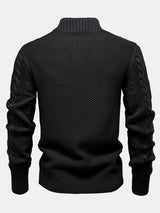 Duncan - Jacquard Cable Knit Stand Collar Zip Sweater