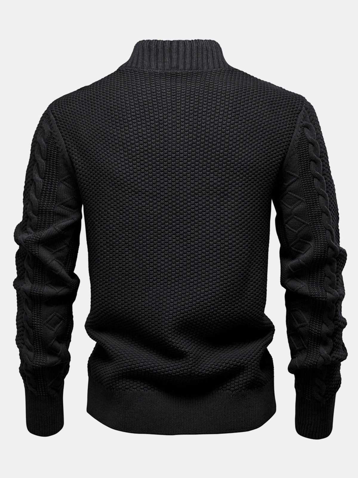 Duncan - Jacquard Cable Knit Stand Collar Zip Sweater