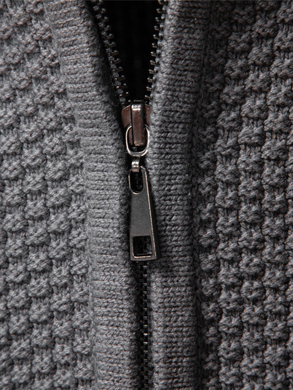 Duncan - Jacquard Cable Knit Stand Collar Zip Sweater