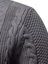 Duncan - Jacquard Cable Knit Stand Collar Zip Sweater