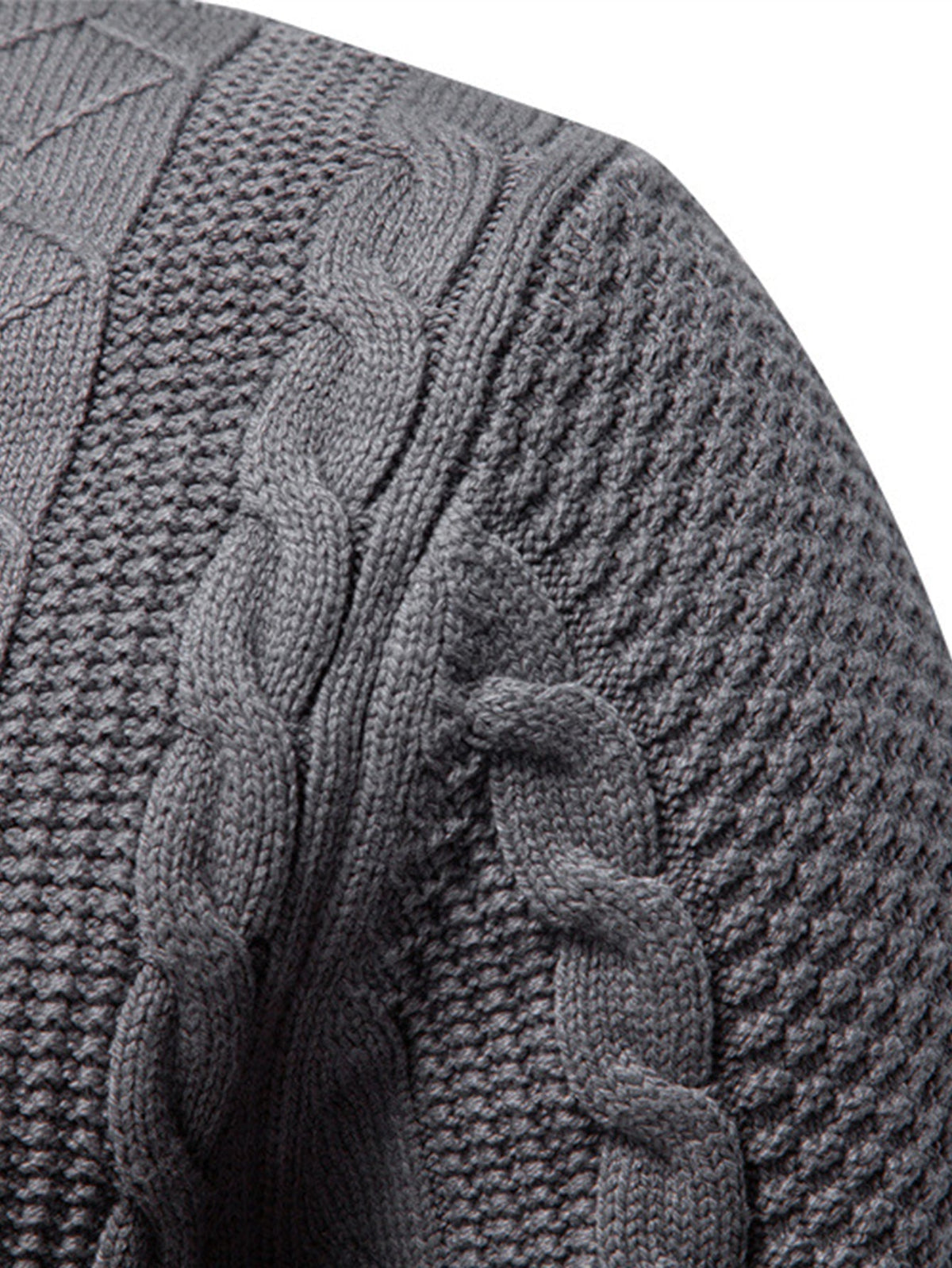 Duncan - Jacquard Cable Knit Stand Collar Zip Sweater