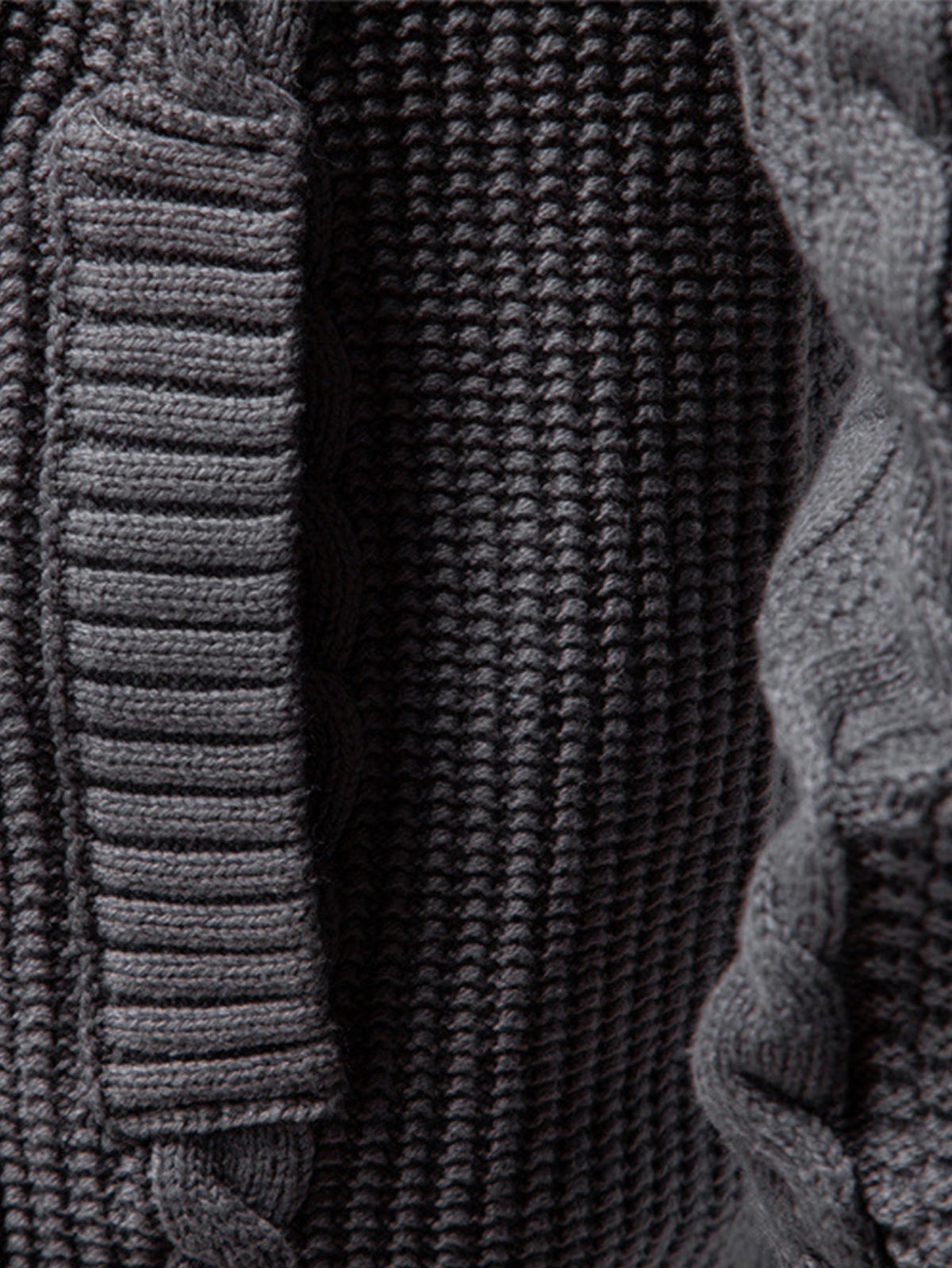 Duncan - Jacquard Cable Knit Stand Collar Zip Sweater