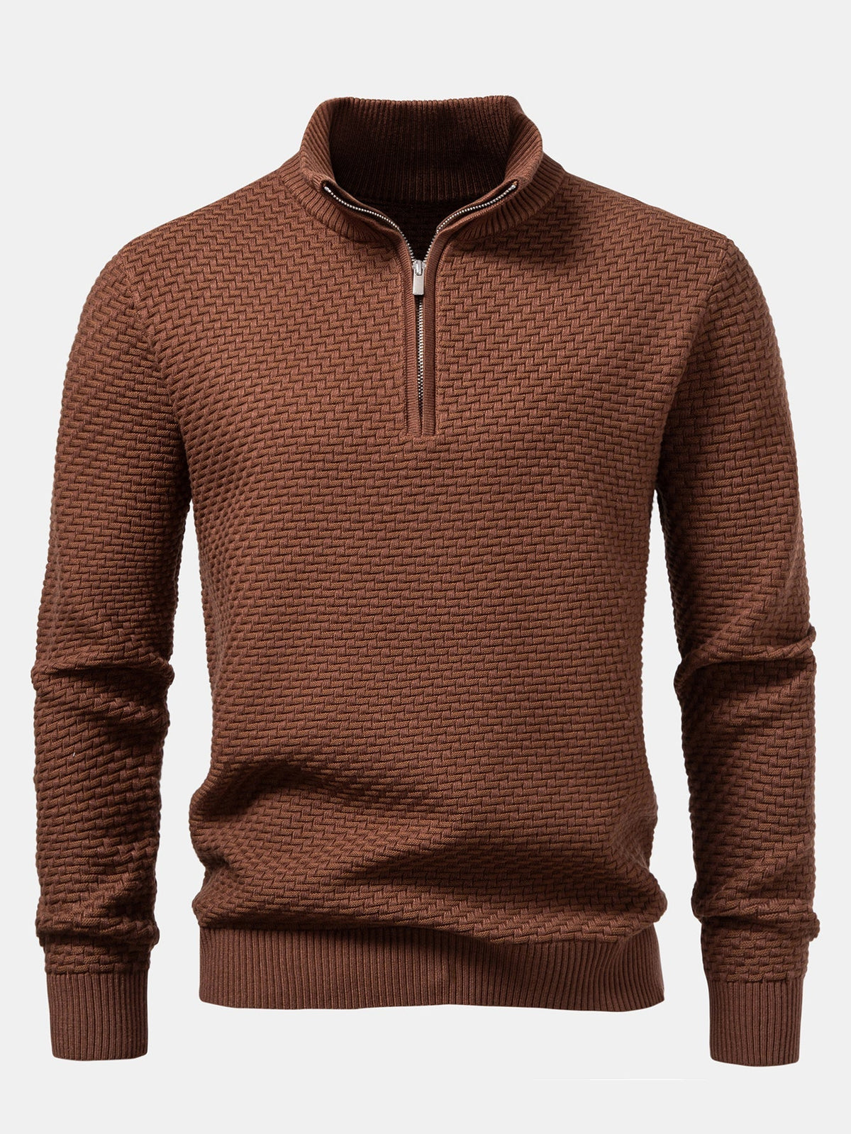 Fraser - Wave Pattern Jacquard Quarter-Zip Sweater