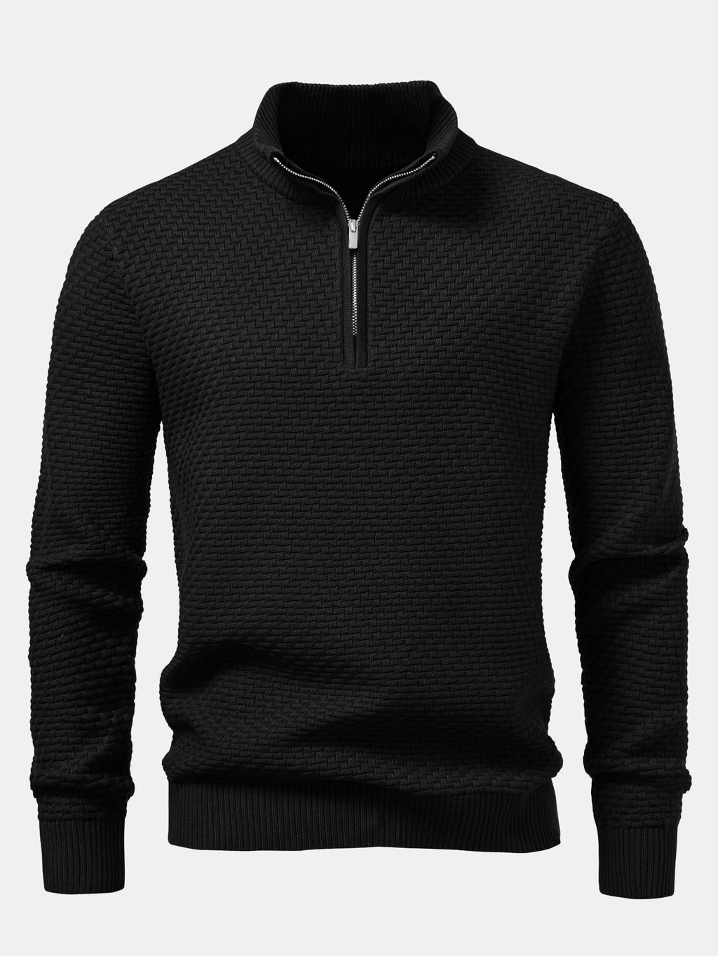 Fraser - Wave Pattern Jacquard Quarter-Zip Sweater