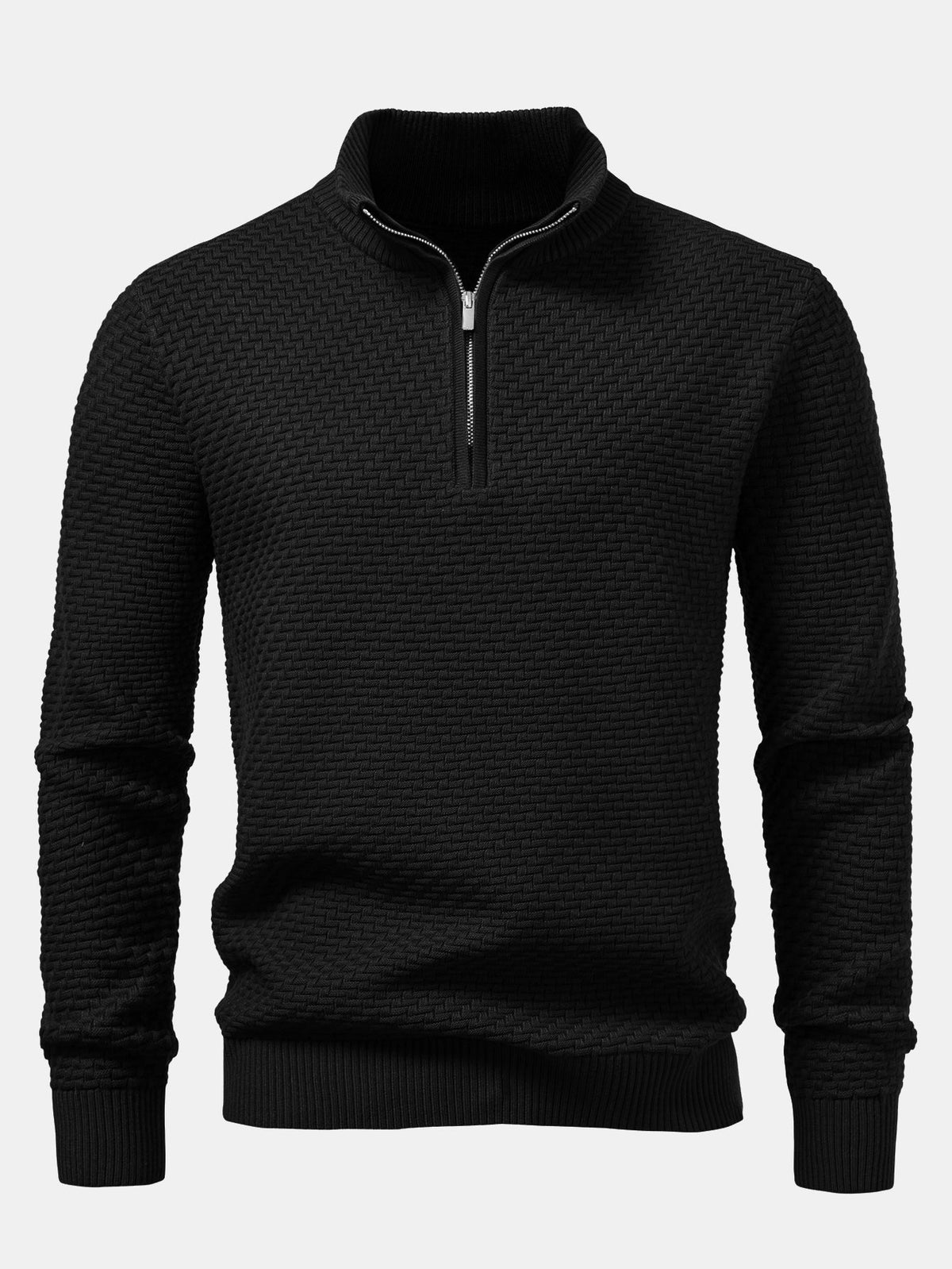 Fraser - Wave Pattern Jacquard Quarter-Zip Sweater