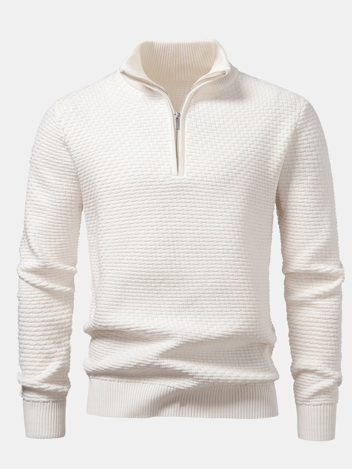 Fraser - Wave Pattern Jacquard Quarter-Zip Sweater