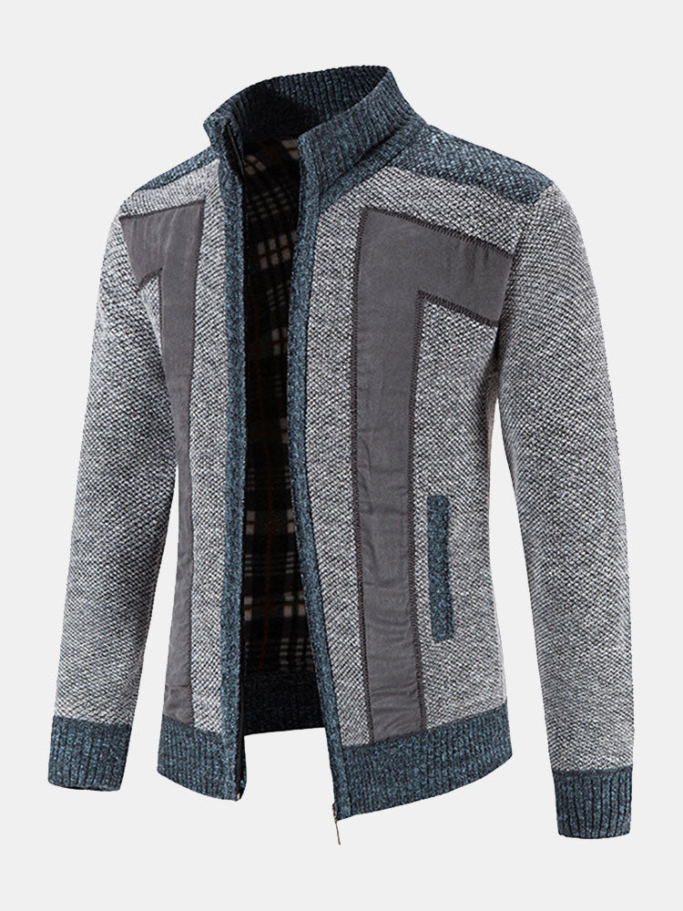 Ian - Faux Suede Patchwork Zip Sweater