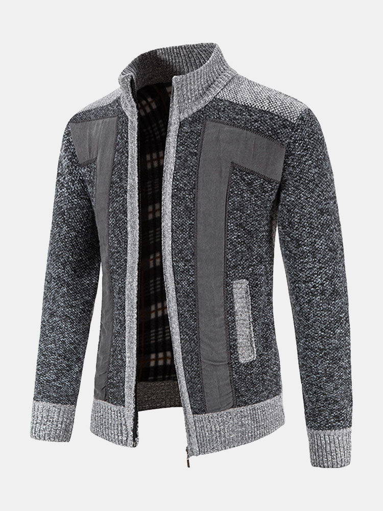 Ian - Faux Suede Patchwork Zip Sweater