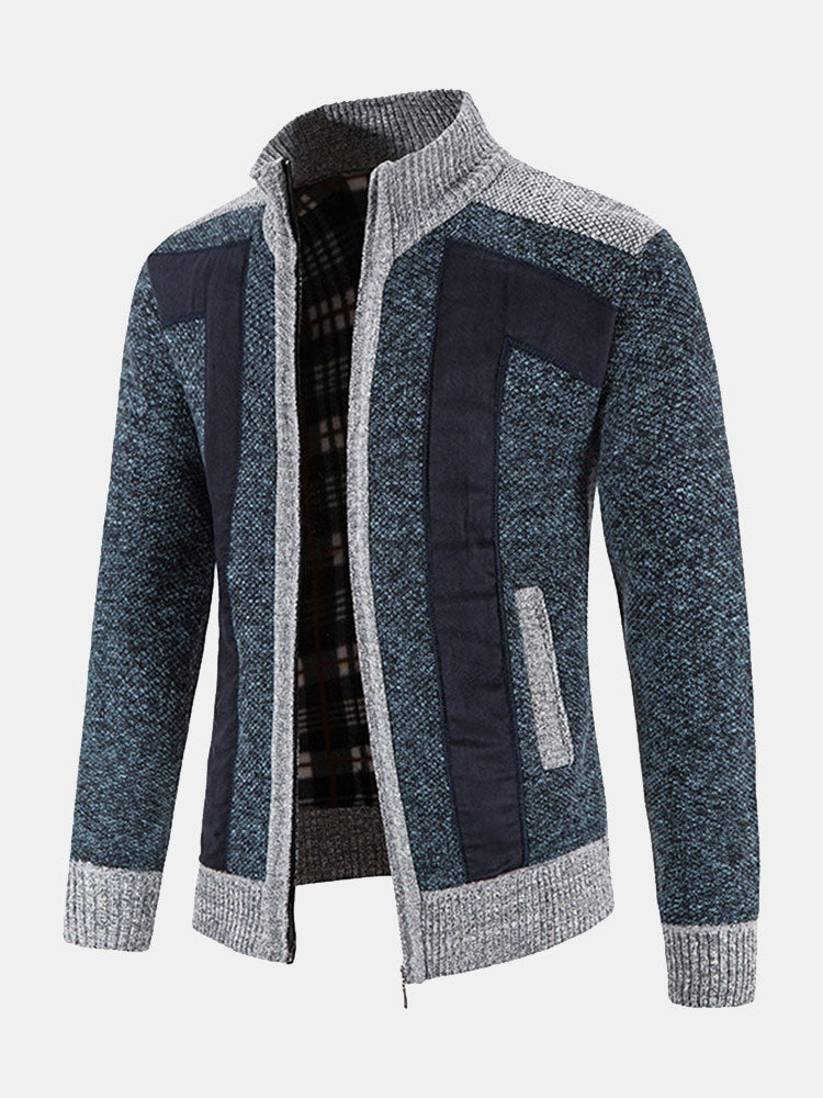 Ian - Faux Suede Patchwork Zip Sweater