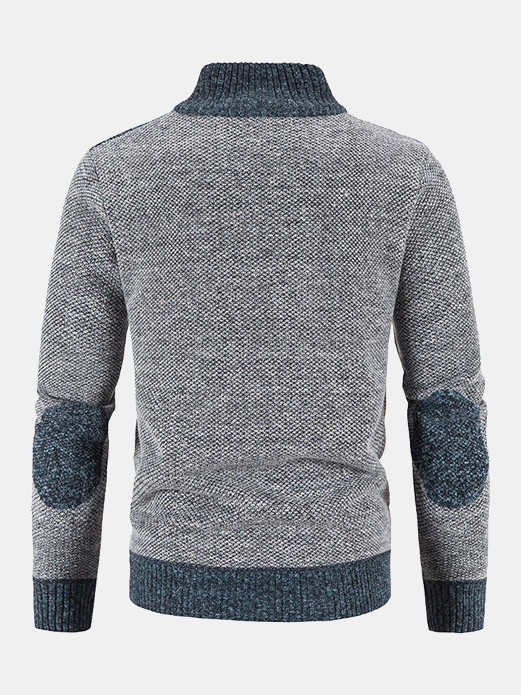 Ian - Faux Suede Patchwork Zip Sweater