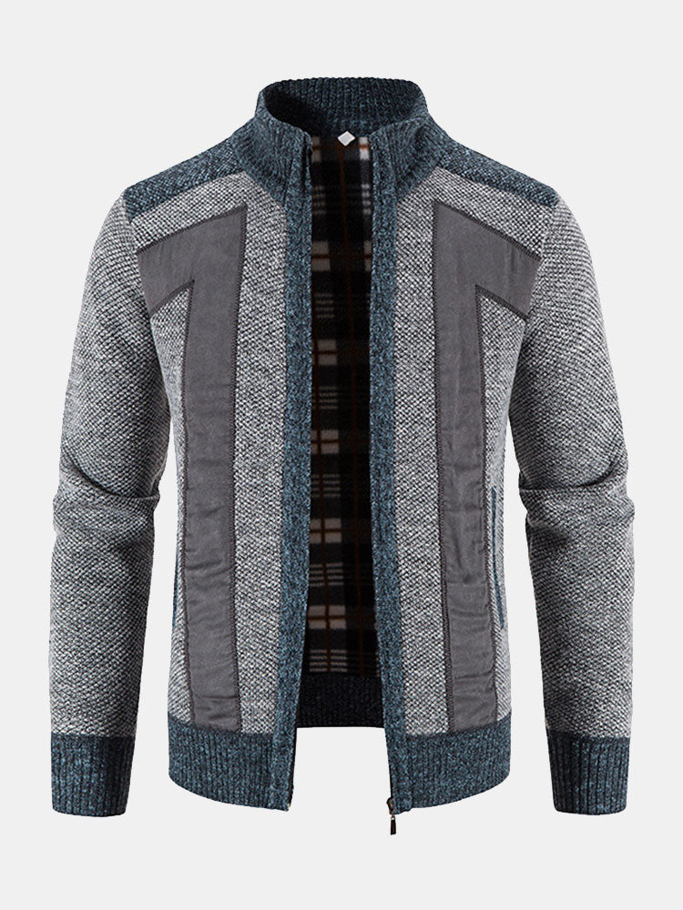 Ian - Faux Suede Patchwork Zip Sweater