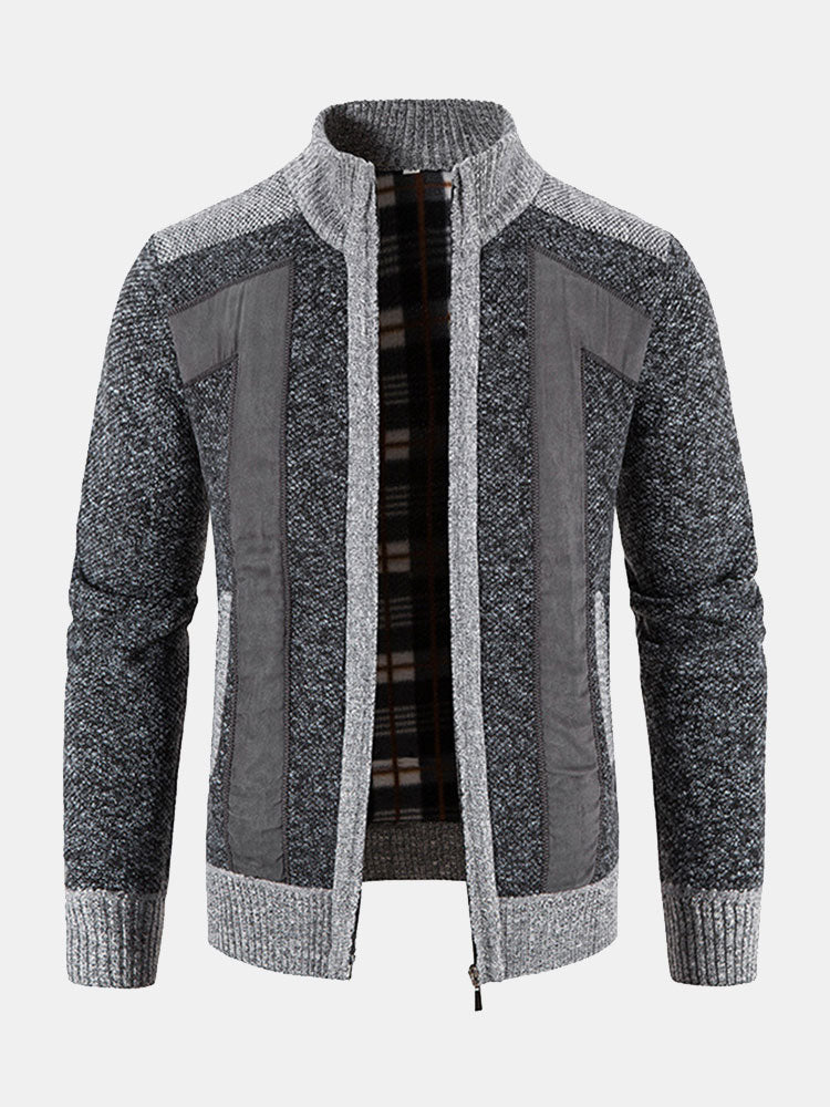Ian - Faux Suede Patchwork Zip Sweater