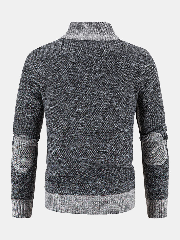 Ian - Faux Suede Patchwork Zip Sweater