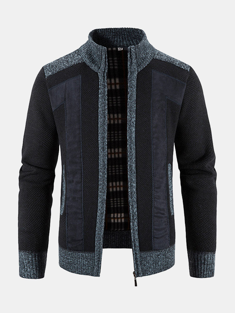 Ian - Faux Suede Patchwork Zip Sweater