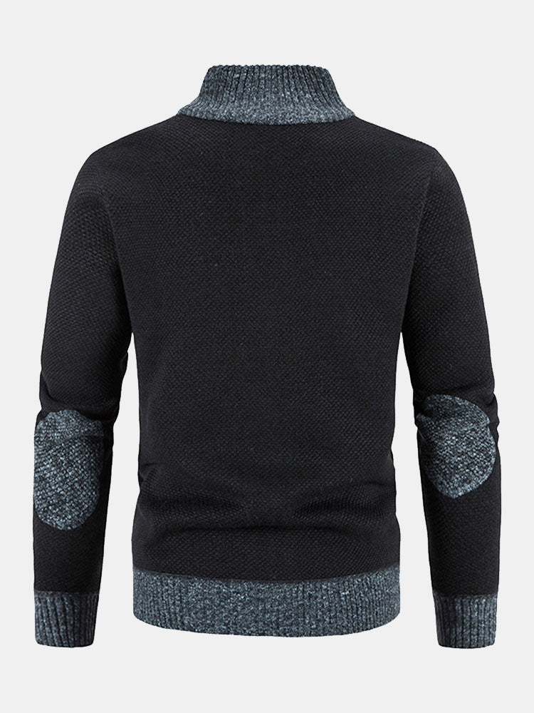 Ian - Faux Suede Patchwork Zip Sweater