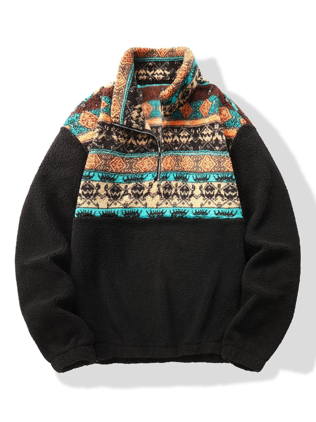 Stuart - Folk Pattern Teddy Fleece Quarter-Zip Pullover