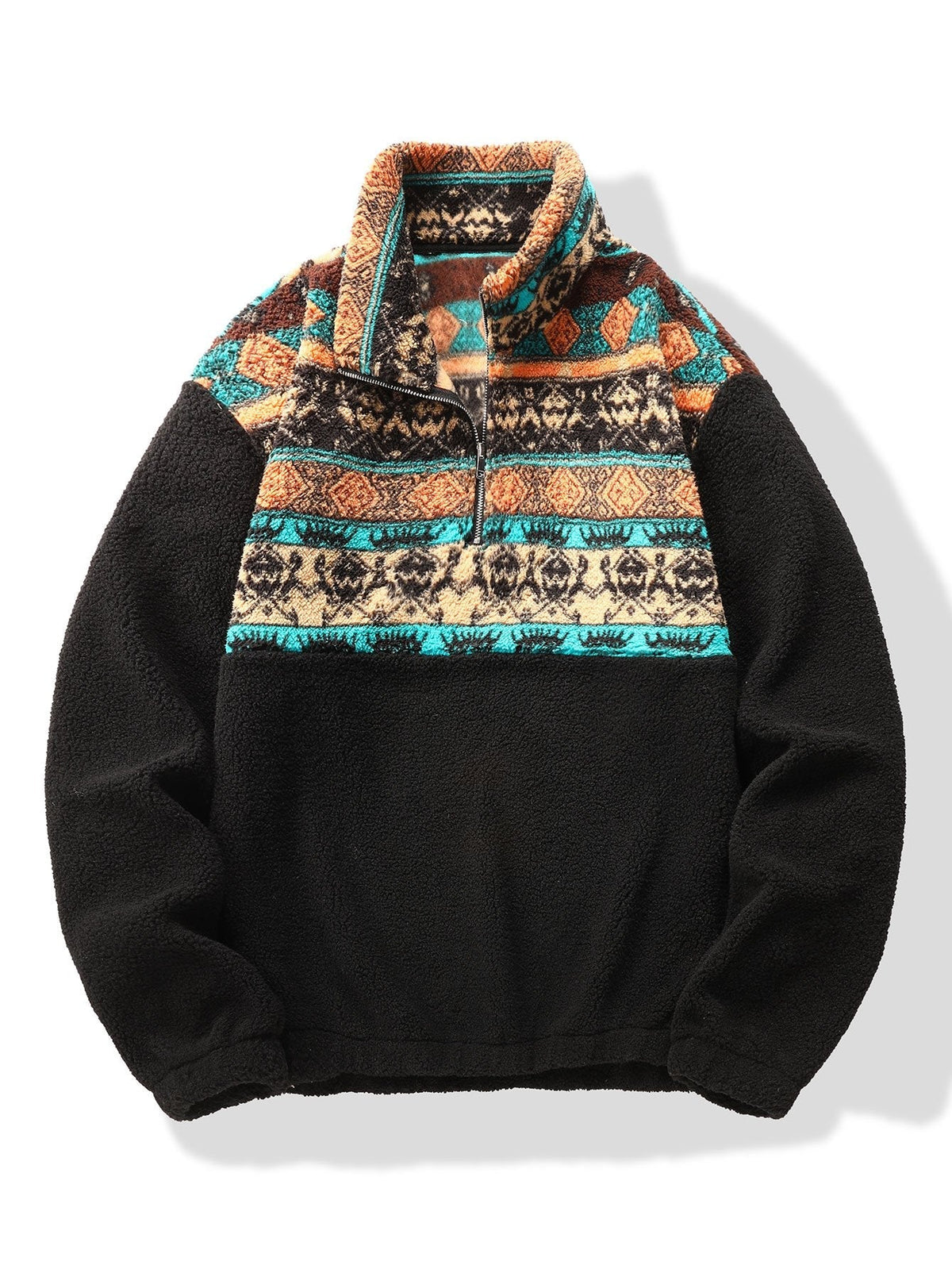 Stuart - Folk Pattern Teddy Fleece Quarter-Zip Pullover