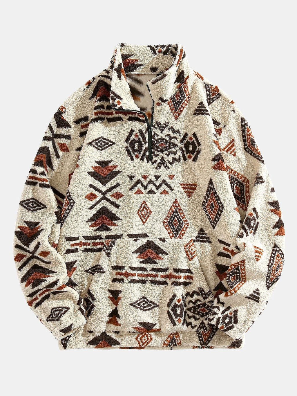 Alistair - Aztec Pattern Teddy Fleece Quarter-Zip Pullover
