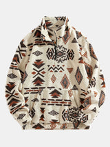 Alistair - Aztec Pattern Teddy Fleece Quarter-Zip Pullover
