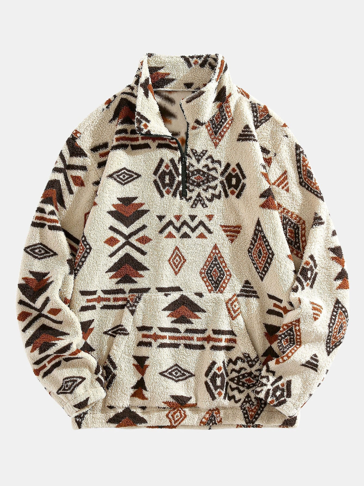 Alistair - Aztec Pattern Teddy Fleece Quarter-Zip Pullover