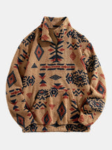Alistair - Aztec Pattern Teddy Fleece Quarter-Zip Pullover