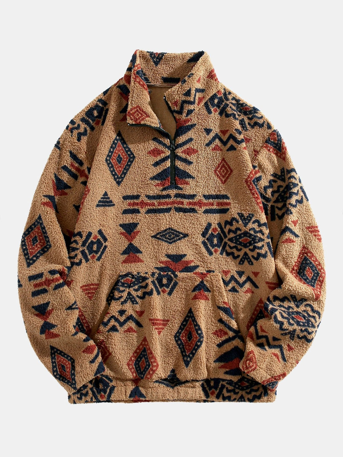 Alistair - Aztec Pattern Teddy Fleece Quarter-Zip Pullover