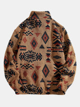 Alistair - Aztec Pattern Teddy Fleece Quarter-Zip Pullover